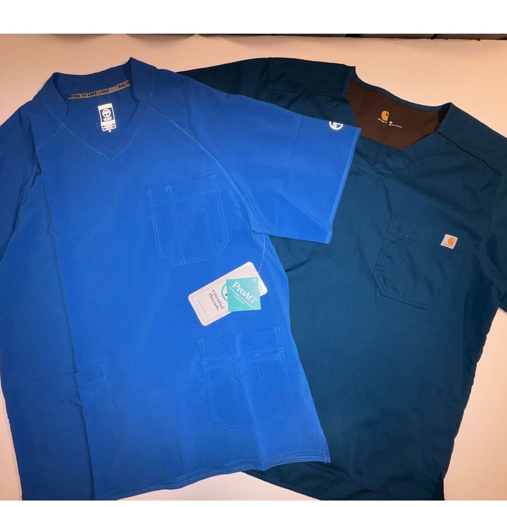 Essential Threads & Carhartt Mens V Neck Scrub Tops Short Sleeve Antimicrobial M